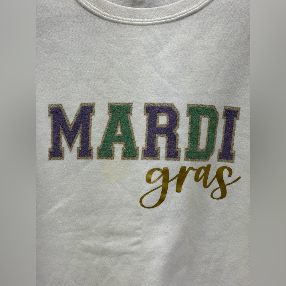 Mardi Gras graphic print novelty white, purple, green, gold sweatshirt size XL - Picture 2 of 13
